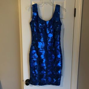 Vintage Blue Sequin Dress Midi Length